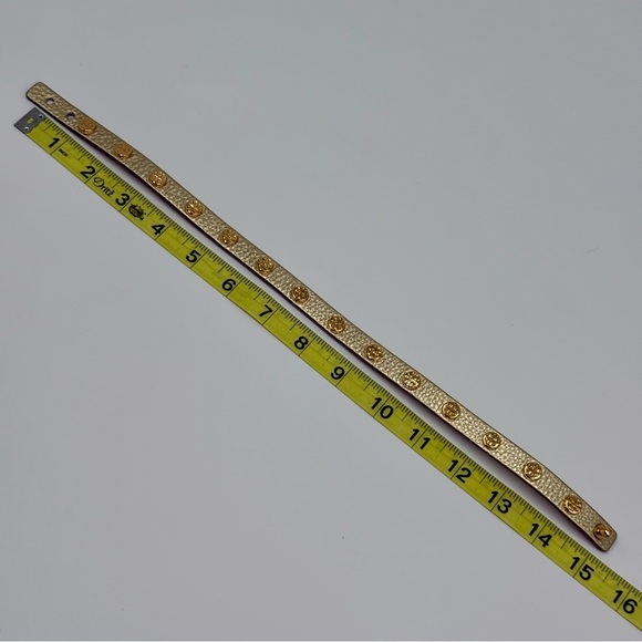 Tory Burch Miller Double Wrap Gold Logo on Gold Leather Bracelet - Picture 6 of 6